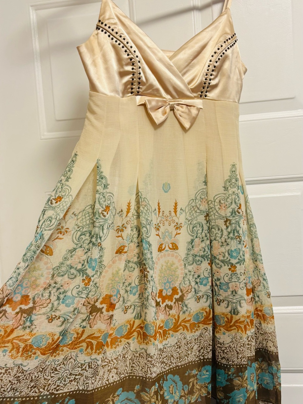 Summer Bodice Floral Print Dress in Cream and Teal